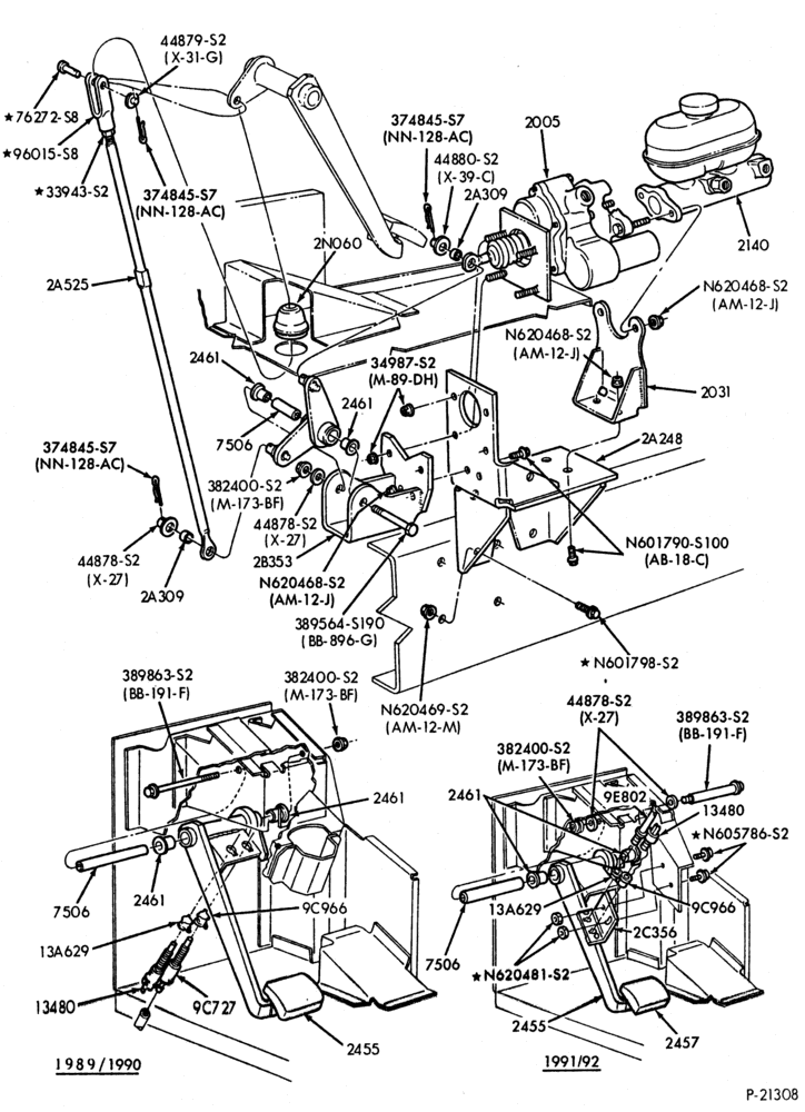 Схема BRAKES-(1989) - Booster, pedal & master cyl. instal.-F53-Stripped Chassis