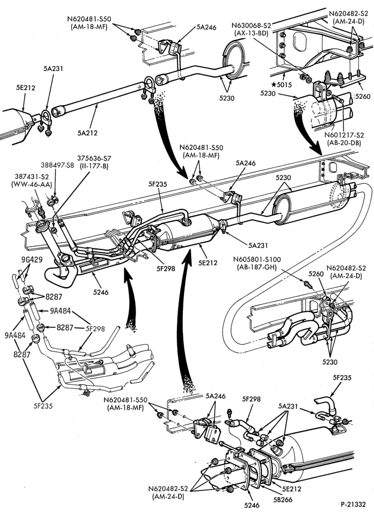 Схема EXHAUST SYSTEM-and 400 (6.9L)-regular cab and super cab - 8 cyl. 302 (5.0L)-E.F.I.-F53-Stripped Chassis
