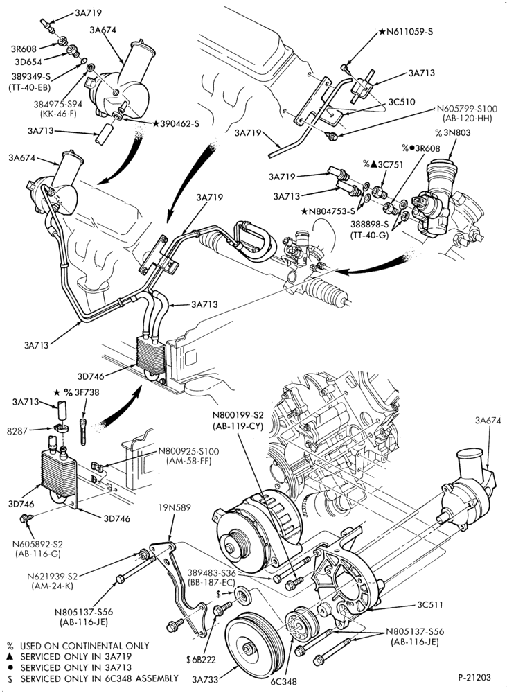 Схема STEERING-Pump installation - 6 cyl. 230 (3.8L) - E.F.I.