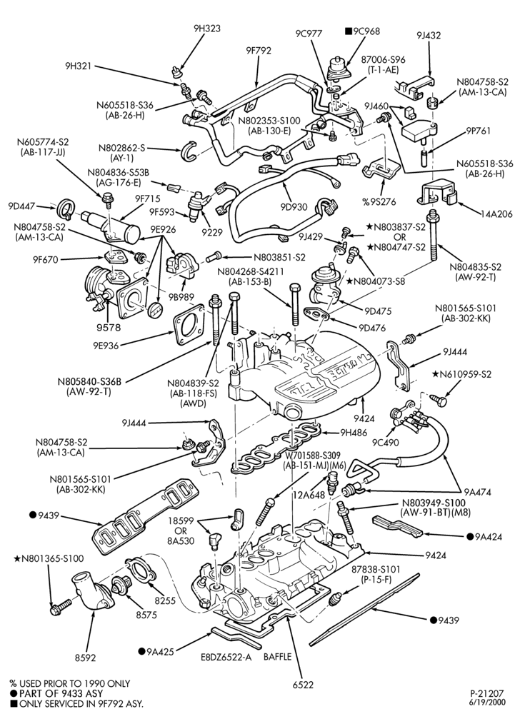 Схема 6 CYL. 3.8L - EXC. S/C-Fuel injection manifold, injectors, valves & wiring