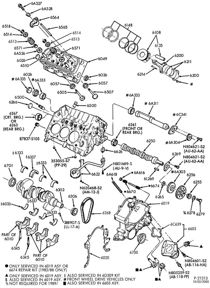Схема 6 CYL. 3.8L (230 C.I.D.) - EXC. S/C-Cylinder block- internal parts