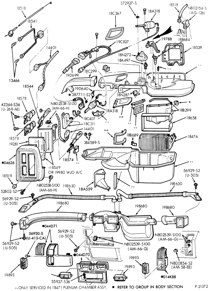 Схема AIR CONDITIONING-Bezels, Controls and Ducts-front-A