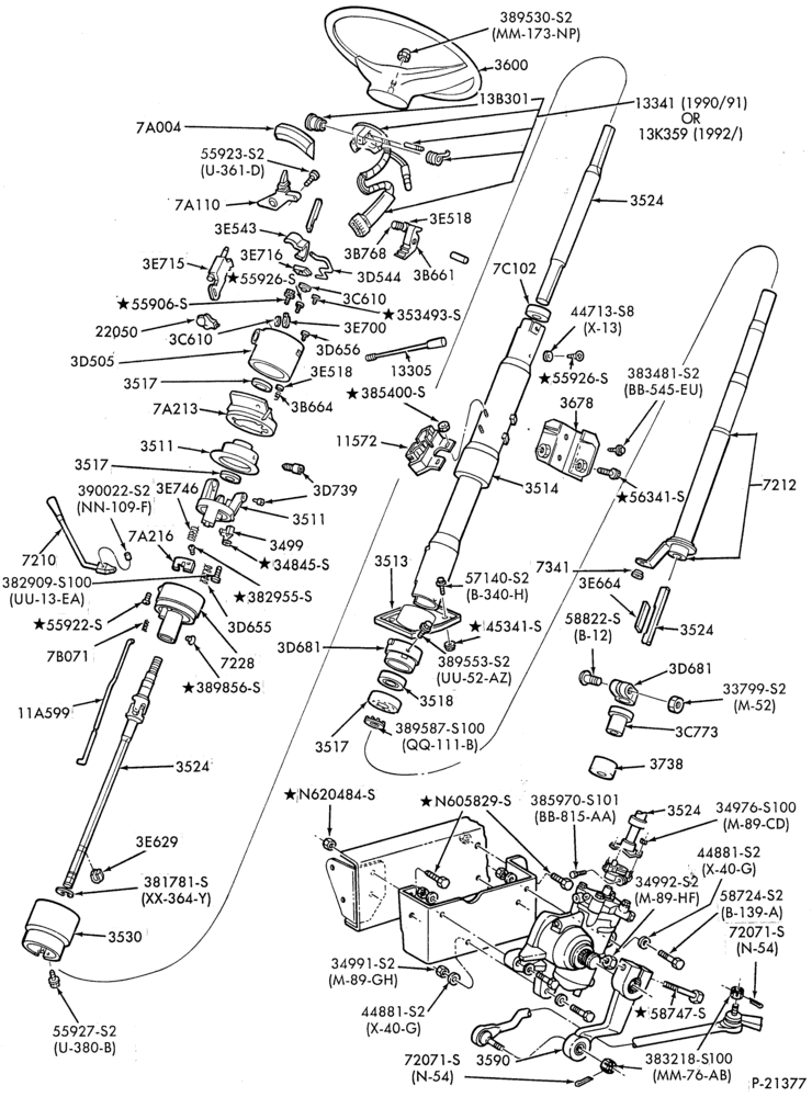 Схема E4OD TYPE TRANSMISSION-Steering column and shift control - tilt wheel-F53 Stripped Chassis