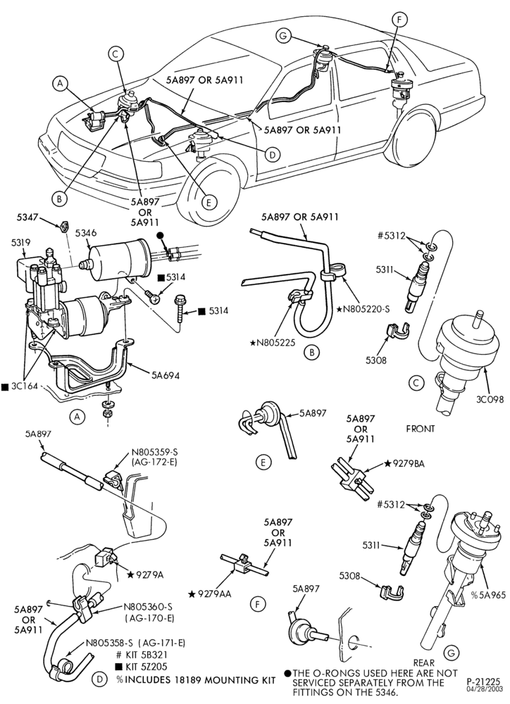 Схема FRONT SUSPENSION-Compressor and lines instal.