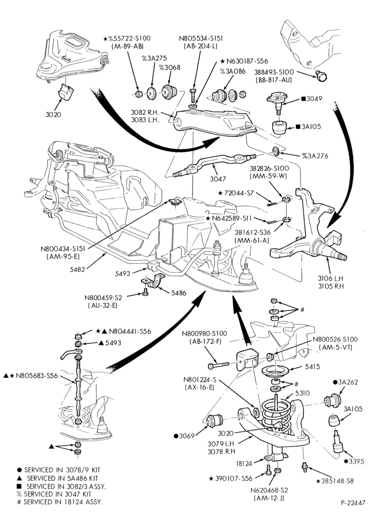 Схема FRONT SUSPENSION-Arms, shock absorbers, spindles, springs and stabilizer