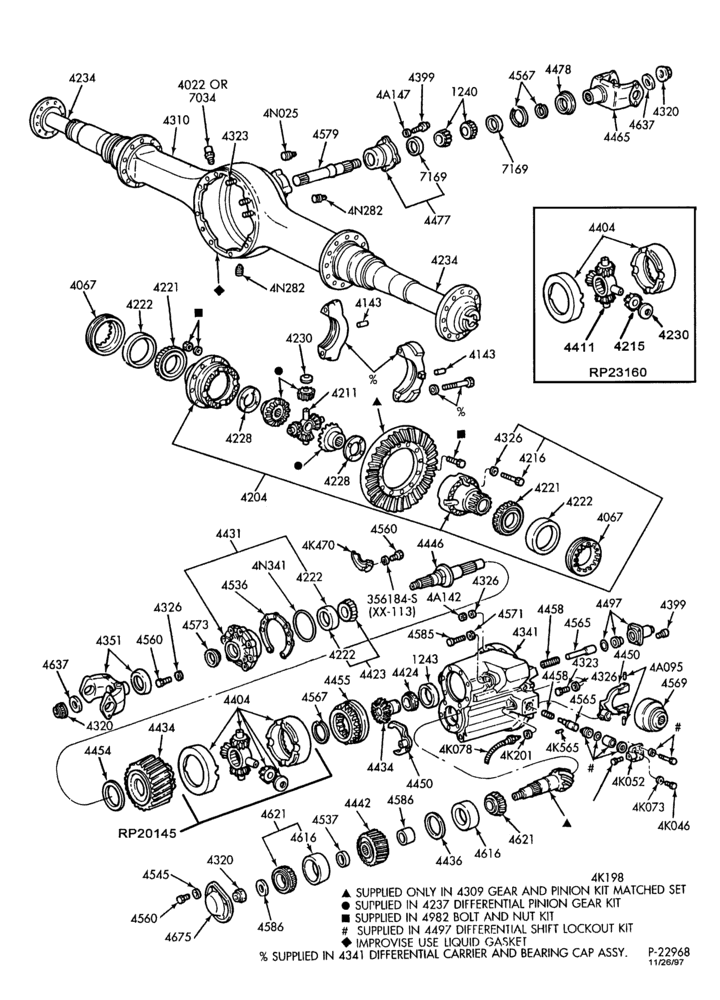 Схема REAR AXLE-Single reduction forward rear axle - RD20145 - w/diff. lock-CFT-CLT-FT-LNT-