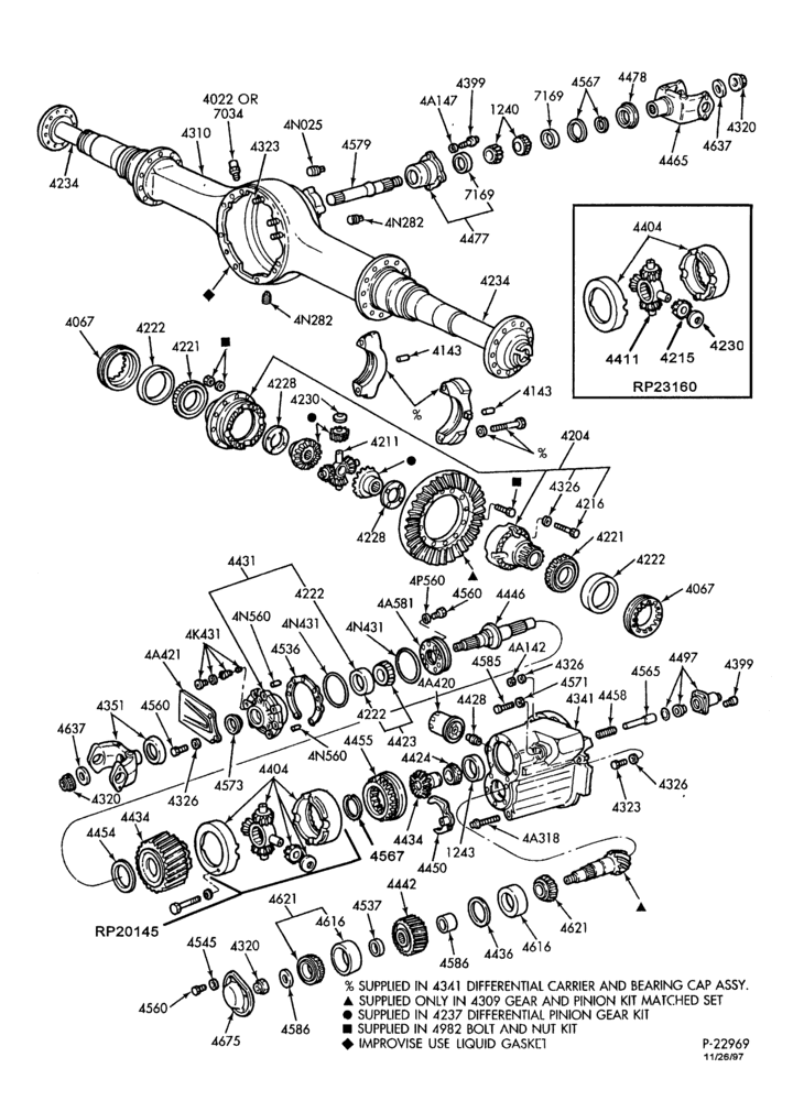 Схема REAR AXLE - TANDEM - ROCKWELL (TIMKEN)-Single reduction forward rear axle - RP20145 w/o differential lock-FT900