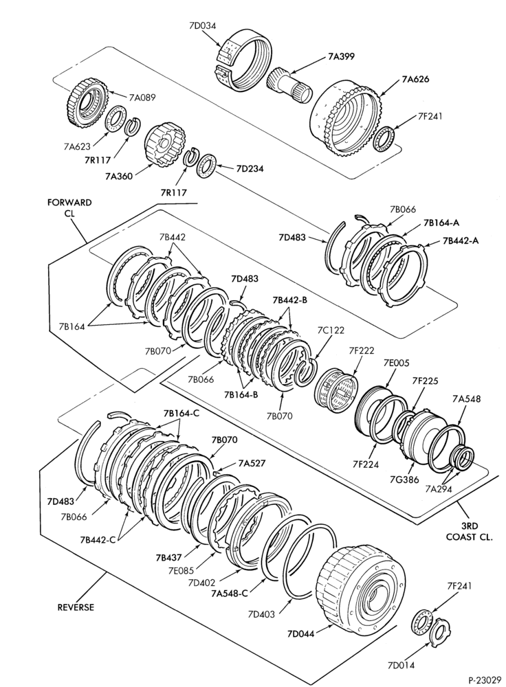 Схема F4E-III TYPE - INTERNAL PARTS-Band, forward, coast & reverse clutches & related parts