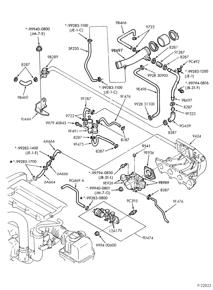 Схема MANIFOLDS, THERMOSTATS & EMISSION PARTS-Fuel injection throttle body - hoses and related parts - T/C