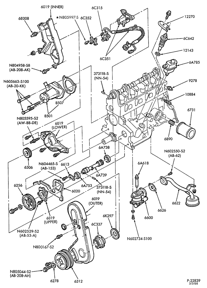 Схема 4 CYL. 1983/88 2.0L (122 C.I.D.) AND 2.3L (140 C.I.D.) - GAS-Engine parts - internal-upper - Page B