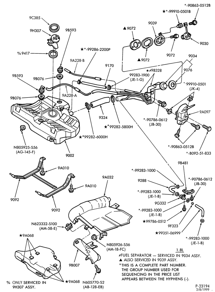 Схема 4 CYL. 1.9L-Fuel system - tank installation