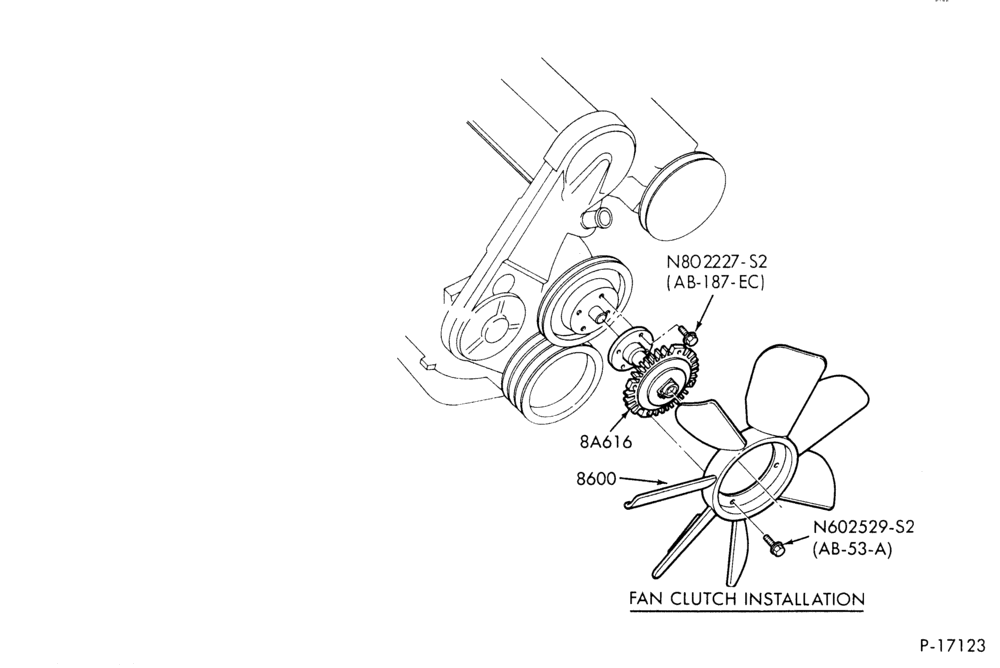 Схема COOLING FAN, CLUTCH AND RELATED PARTS-COOLING FAN, CLUTCH AND RELATED PARTS- 4 cyl. 140 (2.3L) - E.F.I.-A