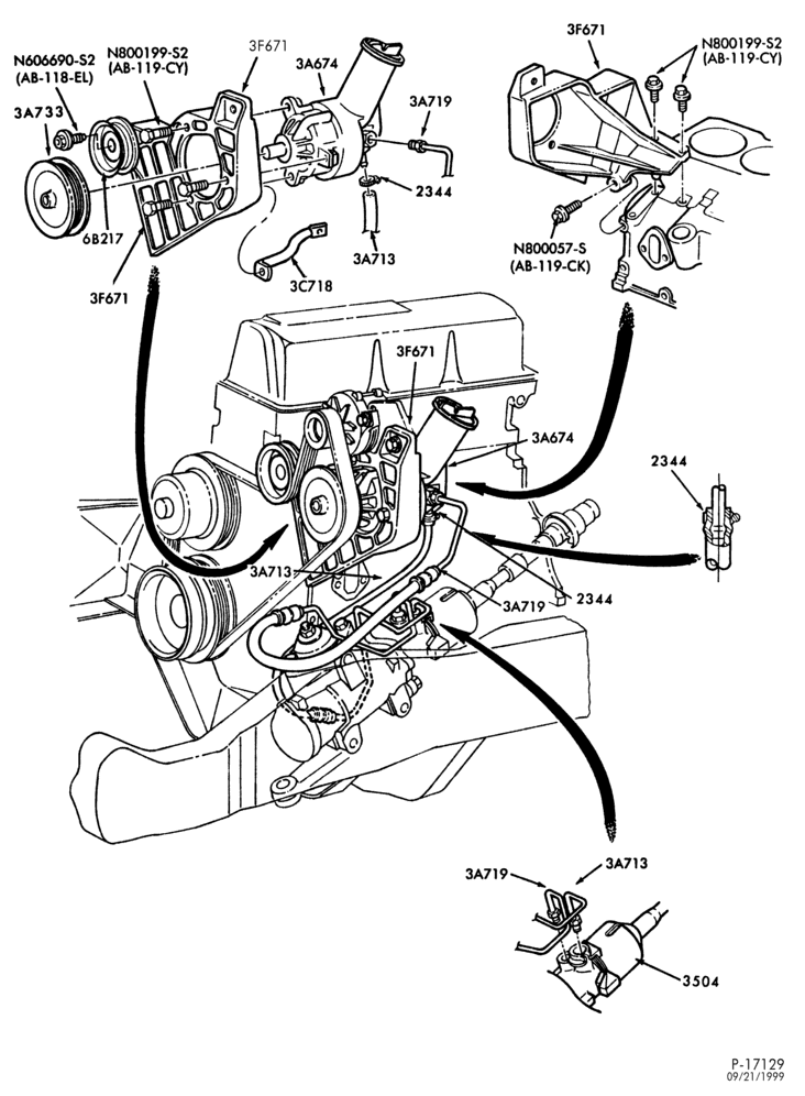 Схема STEERING-Power steering system - Pump installation - 4 cyl. 2.3L - Gas-R
