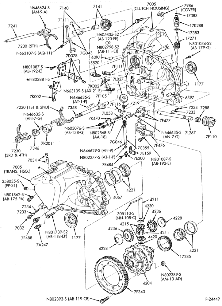 Схема INTERNAL PARTS-5 speed transaxle - shift forks, pivot shaft and related parts-5/S