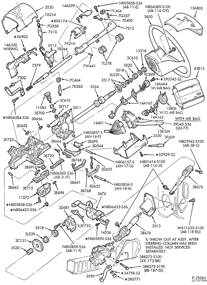 Схема C6 TYPE-EXTERNAL PARTS - Steering column - tilt wheel-E150/350