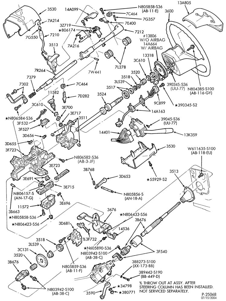 Схема 4R70W TYPE-EXTERNAL PARTS - Steering column - fixed wheel-U150