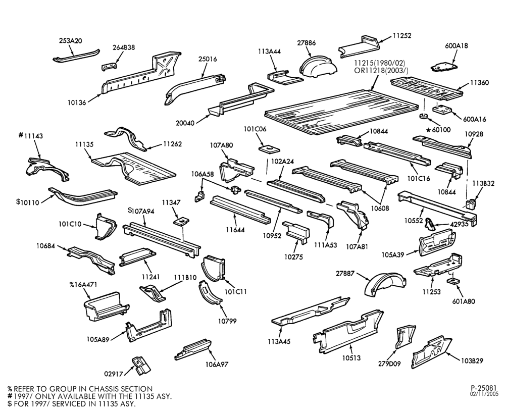 Схема SHEET METAL-Lower body sheet metal parts-E150/450