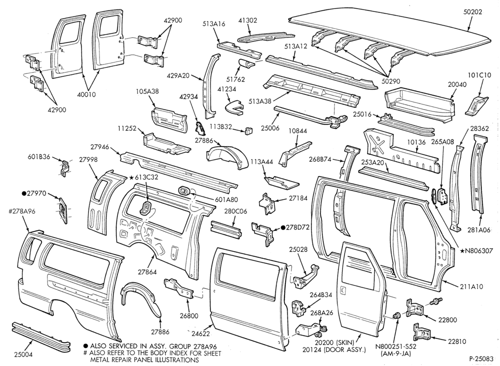 Схема SHEET METAL-Upper body sheet metal parts - Super Van/Wagon - sliding door - R.H.-E150/450