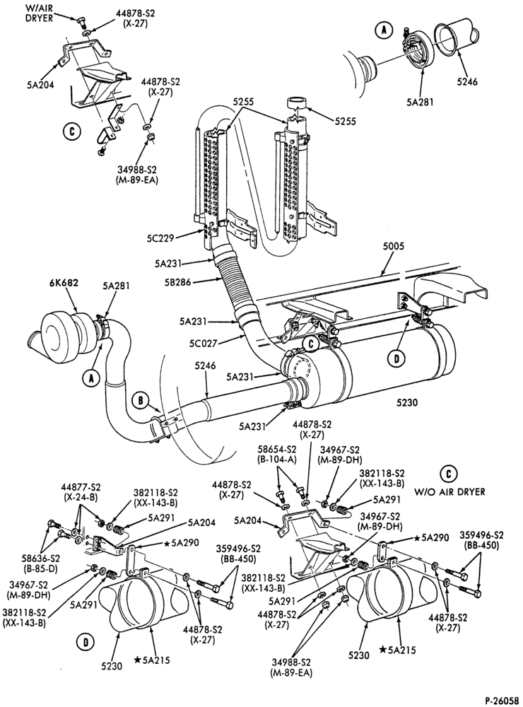 Схема EXHAUST SYSTEM-6 cyl. FD-1060 & FD-1460 diesel - single exhaust - vertical exhaust - Page A-F-FT600/900