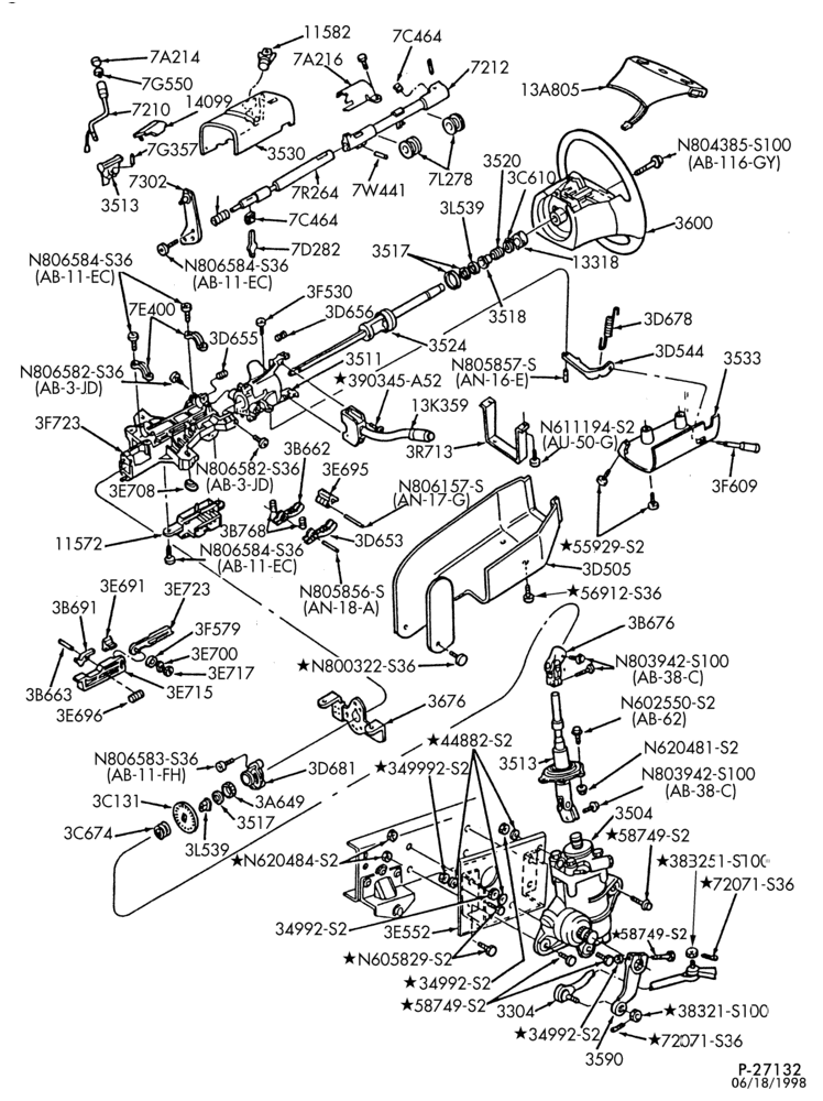 Схема E4OD TYPE-EXTERNAL PARTS - Steering column & shift control - tilt wheel-F53(Stripped Chassis)