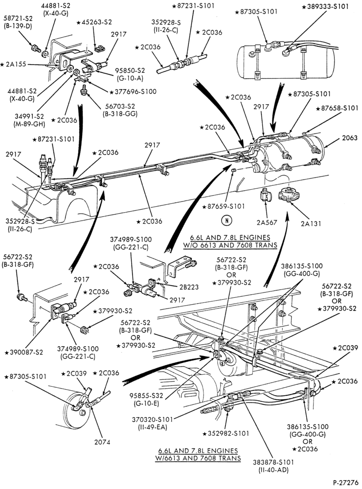 Схема BRAKE SYSTEMS - AIR-Air brake system - front end tubing - Page D-B600/700