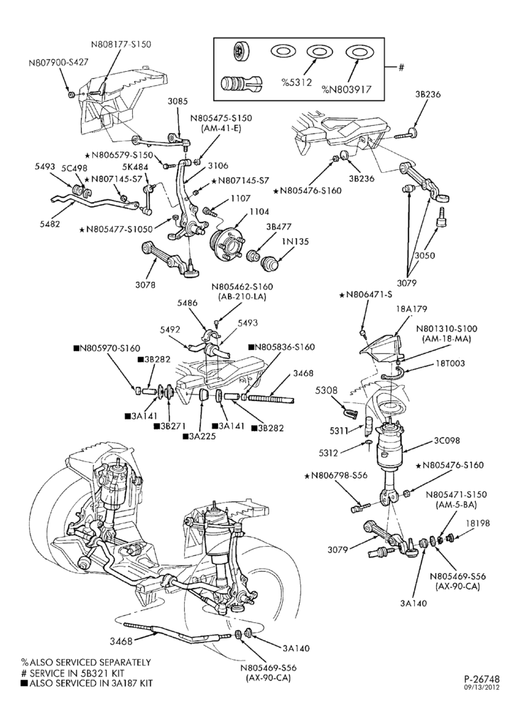Схема FRONT SUSPENSION-Arms, shock absorbers, spindles and stabilizer