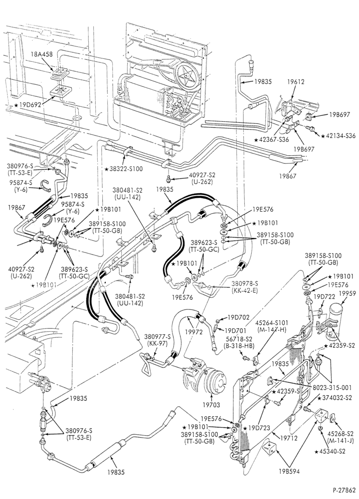 Схема AC HOSES & TUBES-8 cyl. - 7.5L - w/aux. A/C-E
