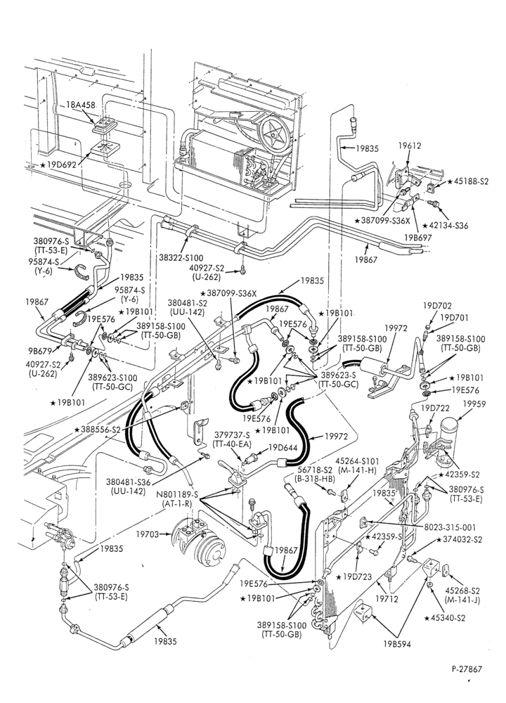 Схема AC HOSES & TUBES-8 cyl. - 5.0L - w/aux. A/C-E