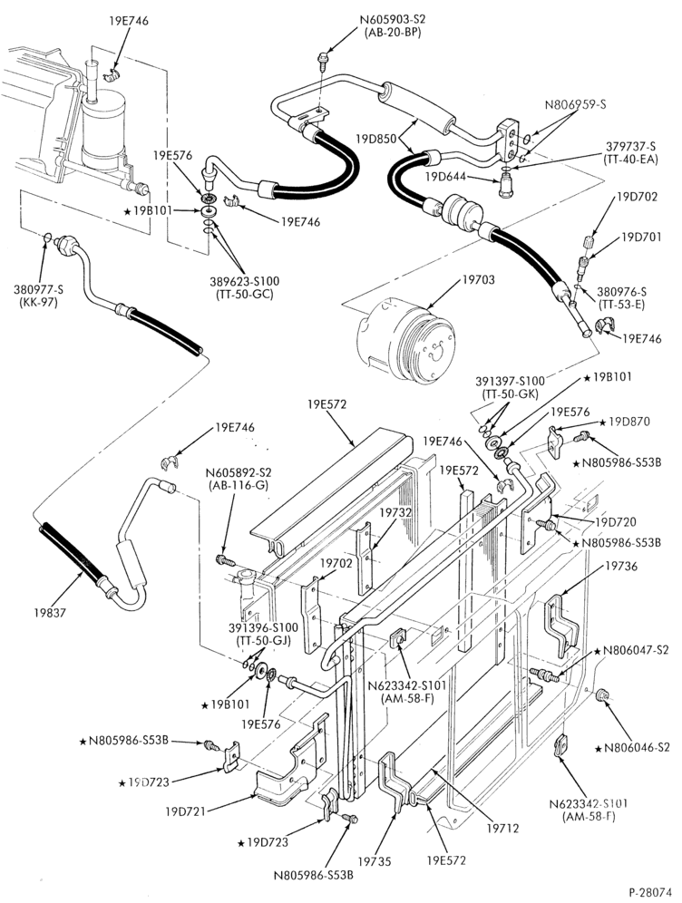 Схема AIR CONDITIONING-Condenser & hoses - integral - 6 cyl. 4.0L-R