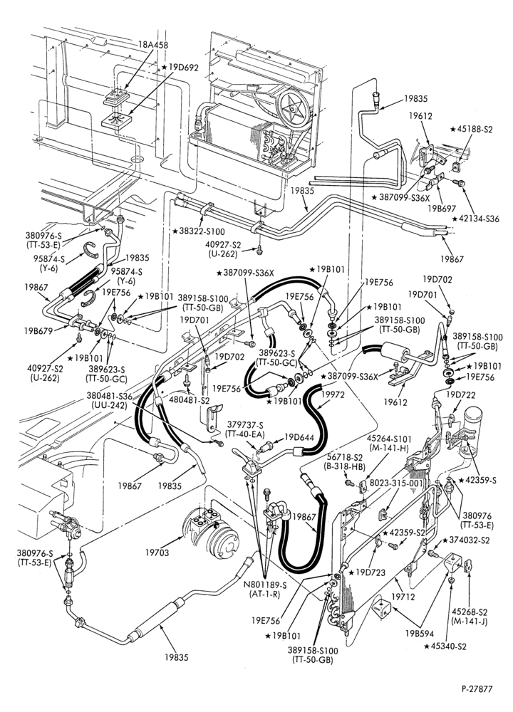 Схема AC HOSES & TUBES-8 cyl. - 7.5L - w/aux. A/C - w/aux. heat-E