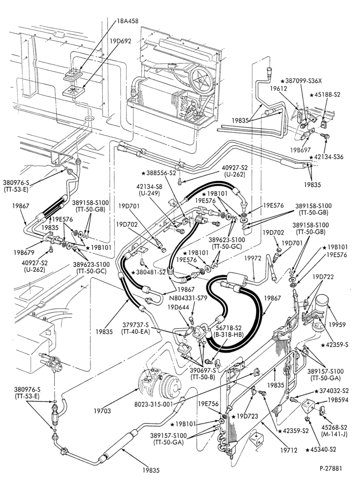 Схема AC HOSES & TUBES-8 cyl. - 5.0L - w/aux. A/C-E