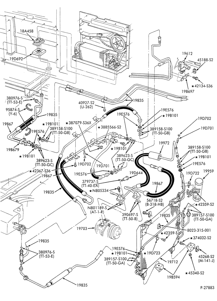 Схема AC HOSES & TUBES-8 cyl. - 5.8L - w/aux. A/C-E