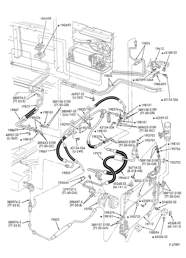 Схема AC HOSES & TUBES-8 cyl. - 5.0L - w/aux. A/C-E