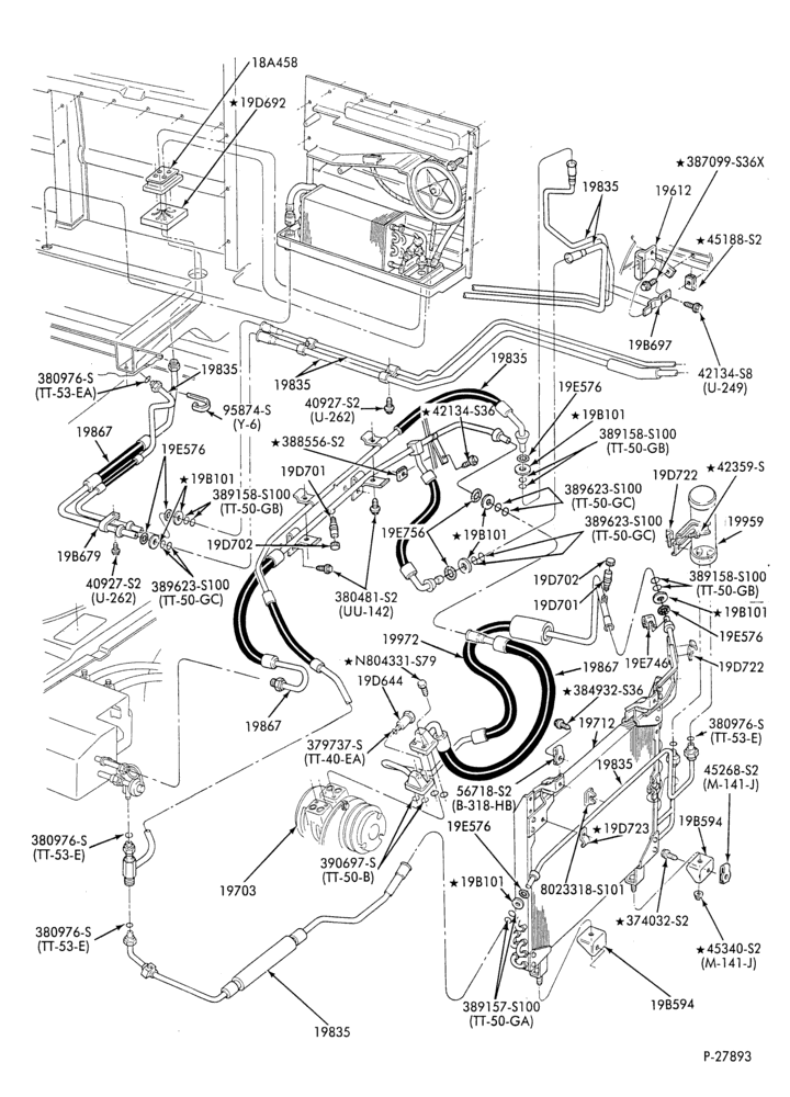 Схема AC HOSES & TUBES-8 cyl. - 5.8L - w/aux. A/C-E
