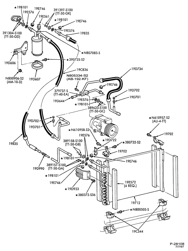 Схема AIR CONDITIONER-Engine Compartment - integral - 3.8L - w/o S/C