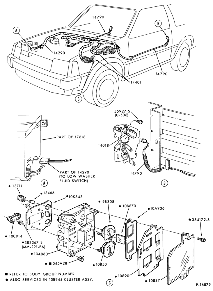 Схема Стартер, IGNITION AND HEADLAMP SWITCHES-Console - warning indicator panel