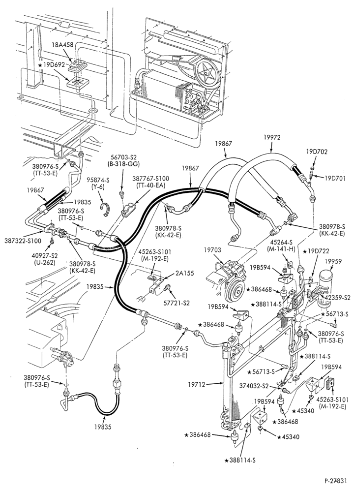 Схема AC HOSES & TUBES-6 cyl. - 4.9L - w/aux. A/C - w/aux. heat - S.W.B.-E