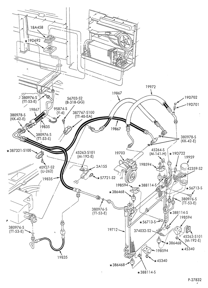 Схема AC HOSES & TUBES-6 cyl. - 4.9L - w/aux. A/C - w/aux. heat - L.W.B.-E
