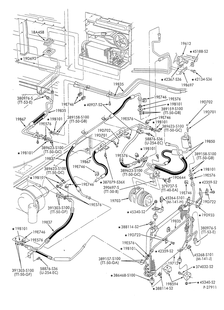Схема AC HOSES & TUBES-8 cyl. - 5.0L - w/aux. A/C-E