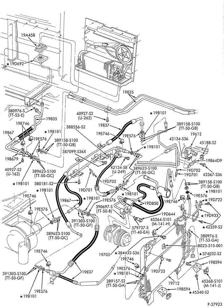 Схема AIR CONDITIONING-Condenser & hoses - integral - 8 cyl. 5.8L - with aux. a/c-E150/350