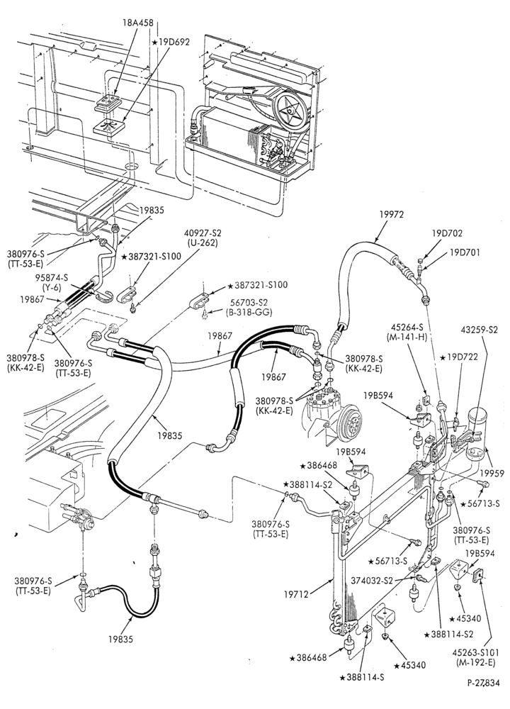 Схема AC HOSES & TUBES-8 cyl. - 5.0L - w/aux. A/C - w/aux. heat - L.W.B.-E