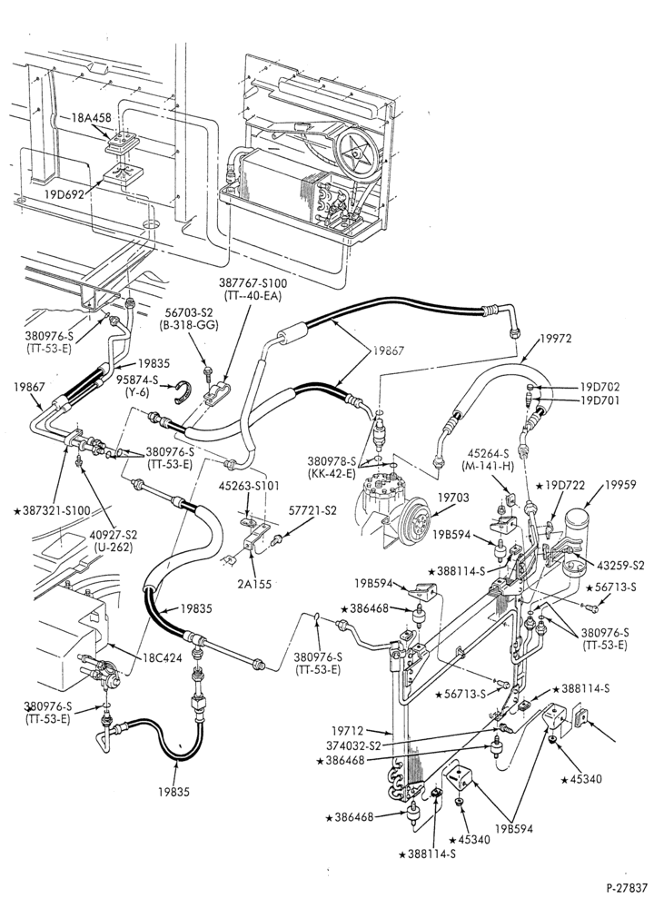 Схема AC HOSES & TUBES-8 cyl. - 5.0L - w/aux. A/C - w/aux. heat - S.W.B.-E
