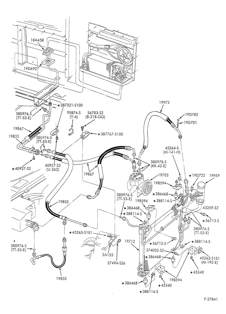 Схема AC HOSES & TUBES-8 cyl. - 5.8L - w/aux. A/C - w/aux. heat - S.W.B.-E