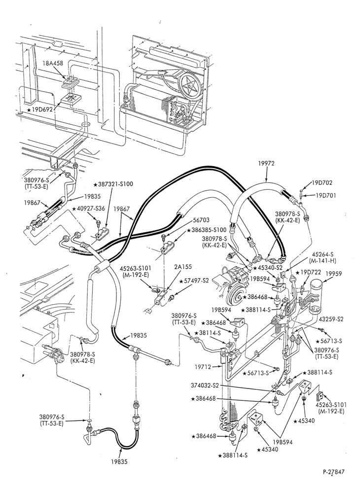 Схема AC HOSES & TUBES-8 cyl. - 5.8L & 6.6L - w/aux. A/C - w/aux. heat - L.W.B.-E