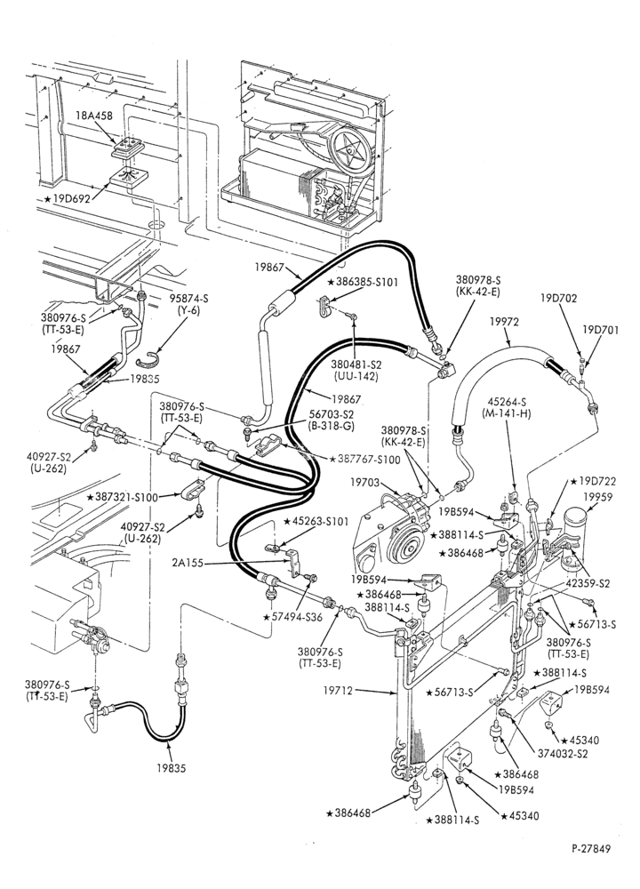 Схема AC HOSES & TUBES-8 cyl. - 7.5L - w/aux. A/C - S.W.B.-E