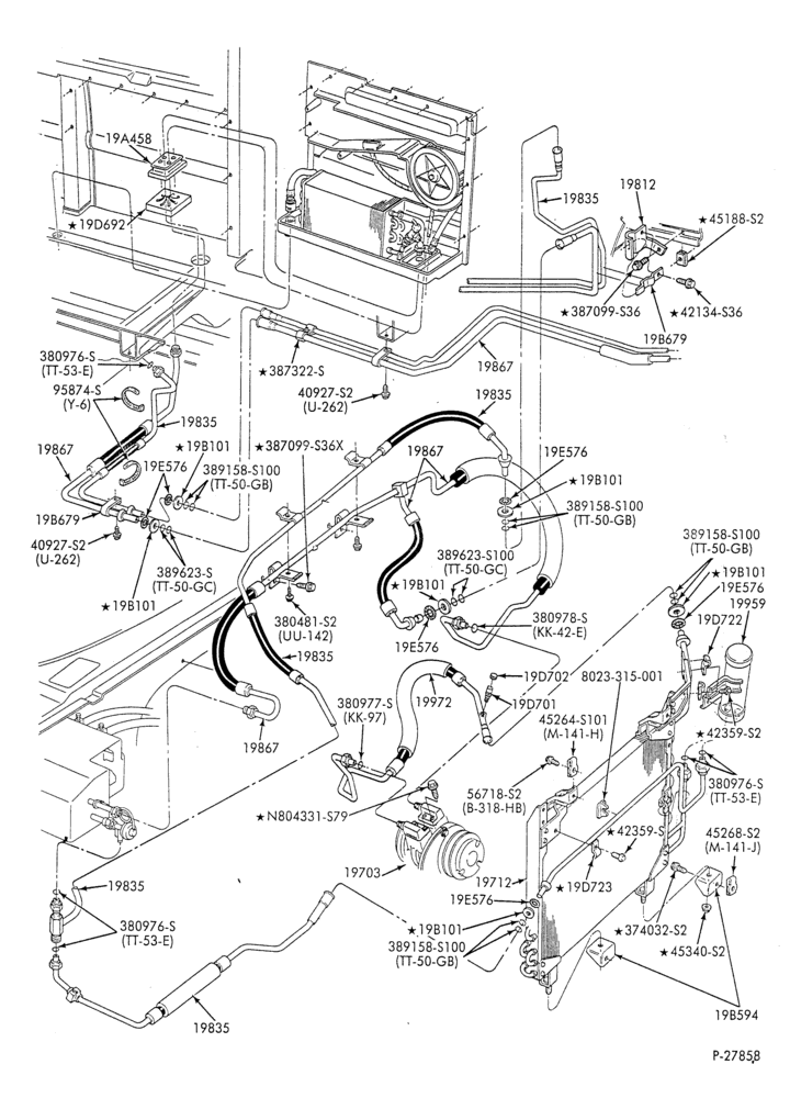 Схема AC HOSES & TUBES-6 cyl. - 4.9L - w/aux. A/C-E
