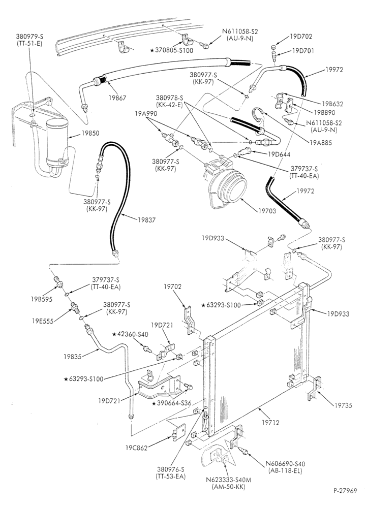 Схема AC HOSES & TUBES-8 cyl. - 5.8L - pre-charged-F & U