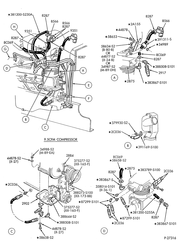 Схема BRAKE SYSTEMS - AIR-Air brake compressor - 8 cyl. 7.0L gas - Page A-B600/700