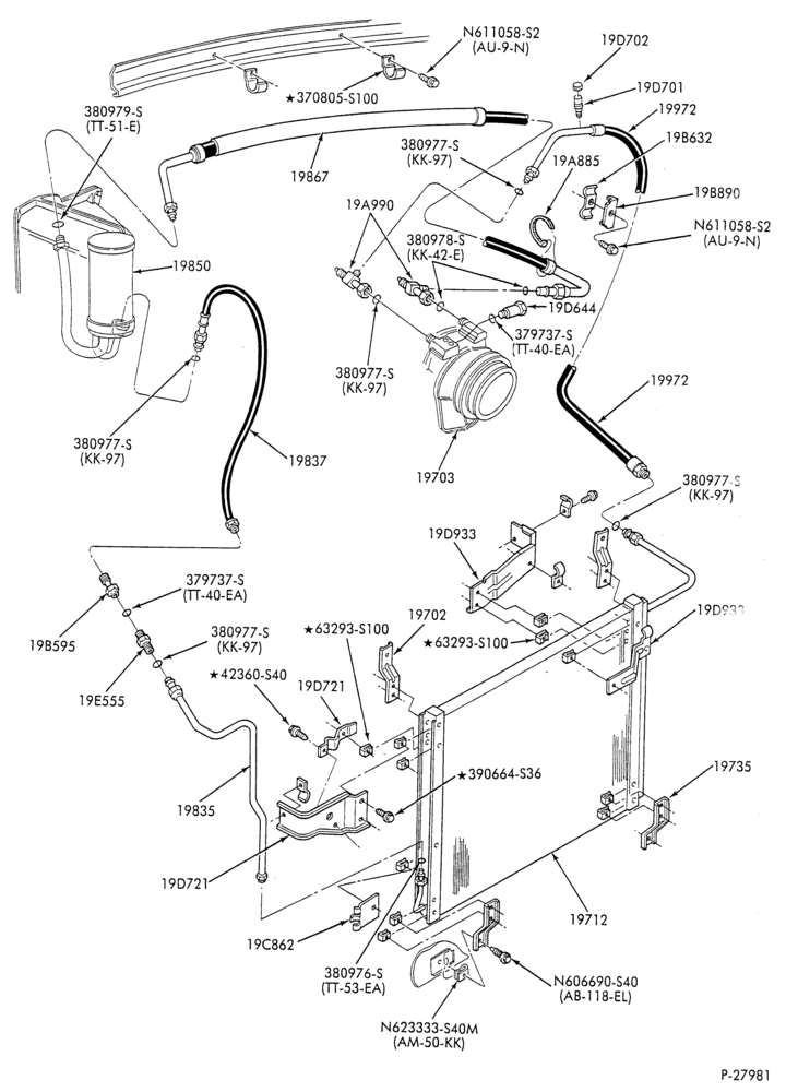 Схема AC HOSES & TUBES-8 cyl. - 5.8L - pre-charged-F & U