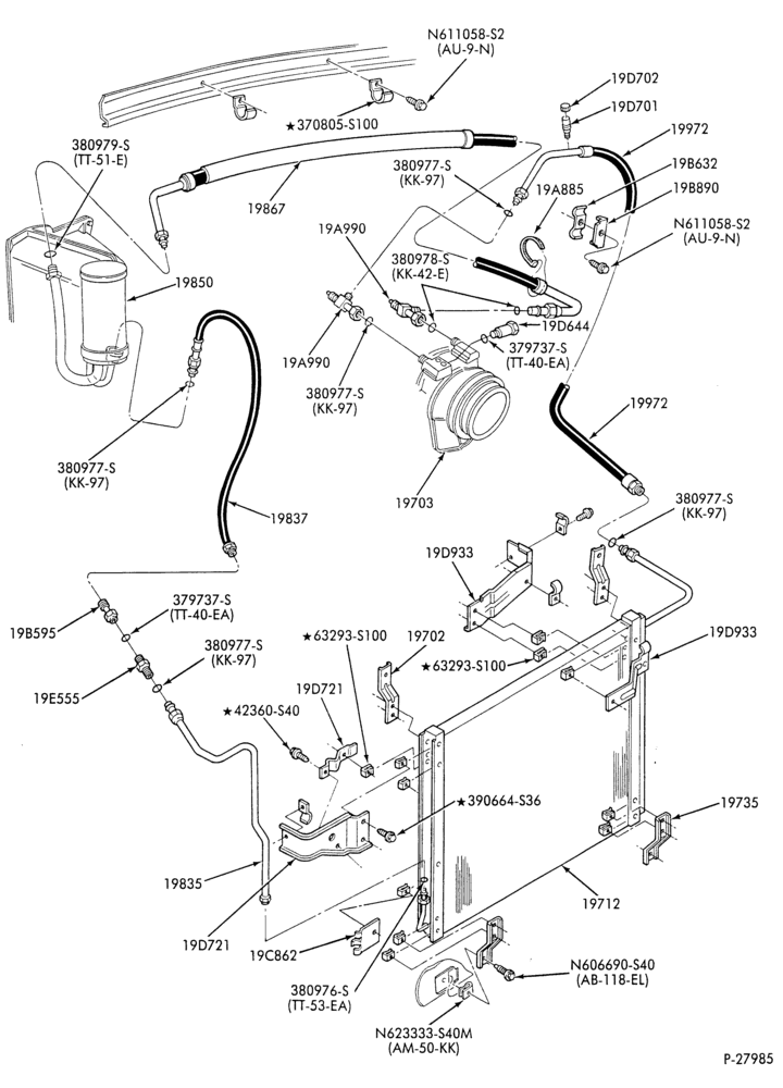 Схема AC HOSES & TUBES-8 cyl. - 7.5L - pre-charged-F & U